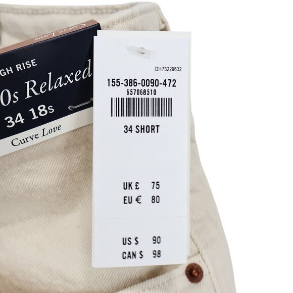 Abercrombie & Fitch Curve Love High Rise 90s Relaxed Jean Raw Hem Bone 34S NWT - Picture 9 of 9
